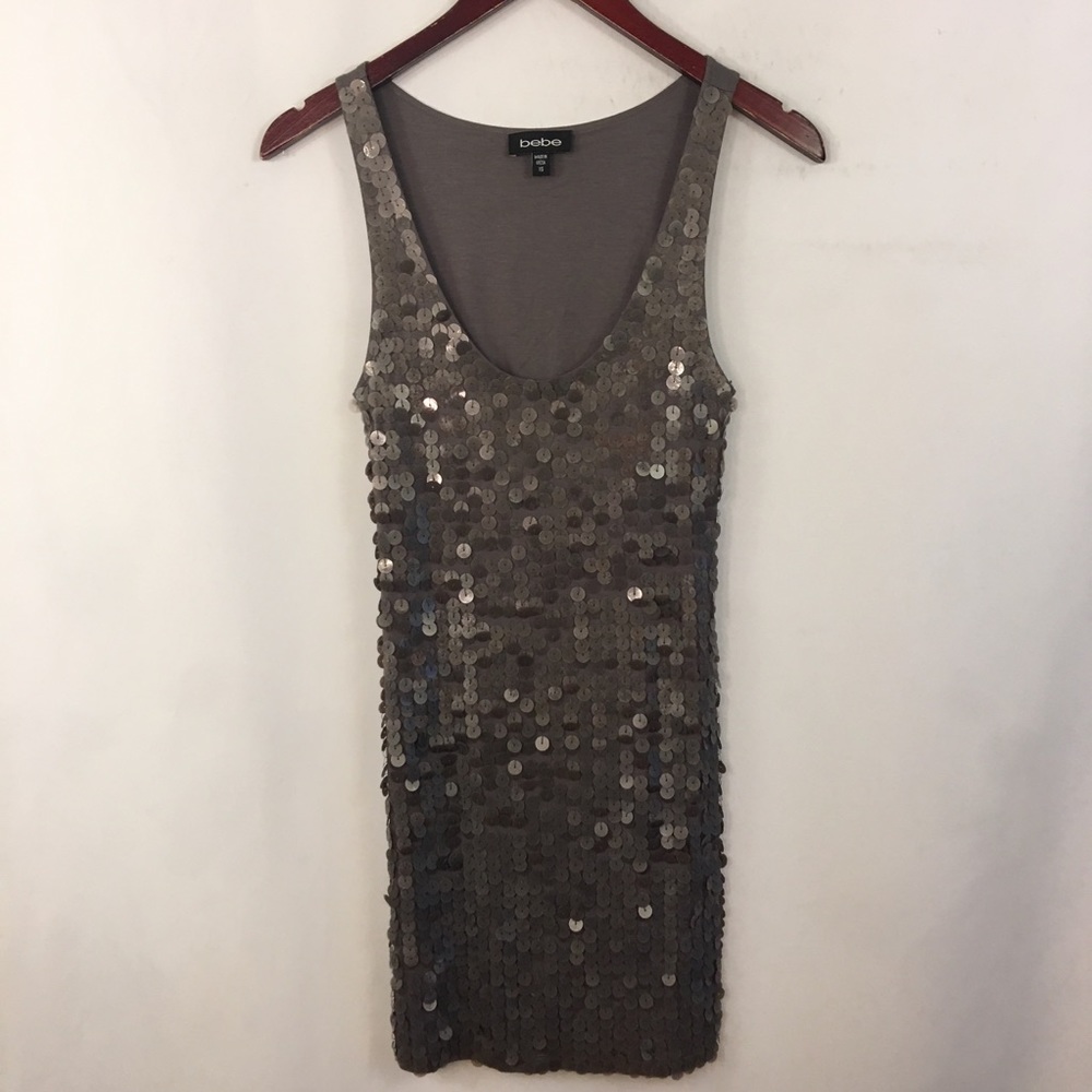 BEBE Sequins Mini Dress XS Gray Sleeveless Tank